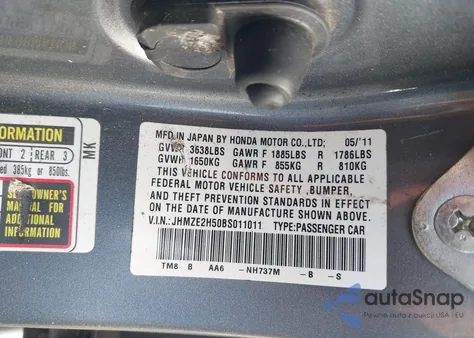 2011 Honda Insight Lx z USA, uszkodzony, nr VIN JHMZE2H50BS011011